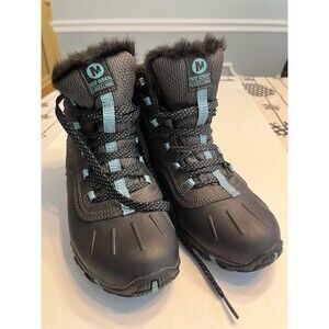 Merrell Atmos Mid 300 Gram Fleece Lined Hiking Boots Black/Brittany Blue Size 6